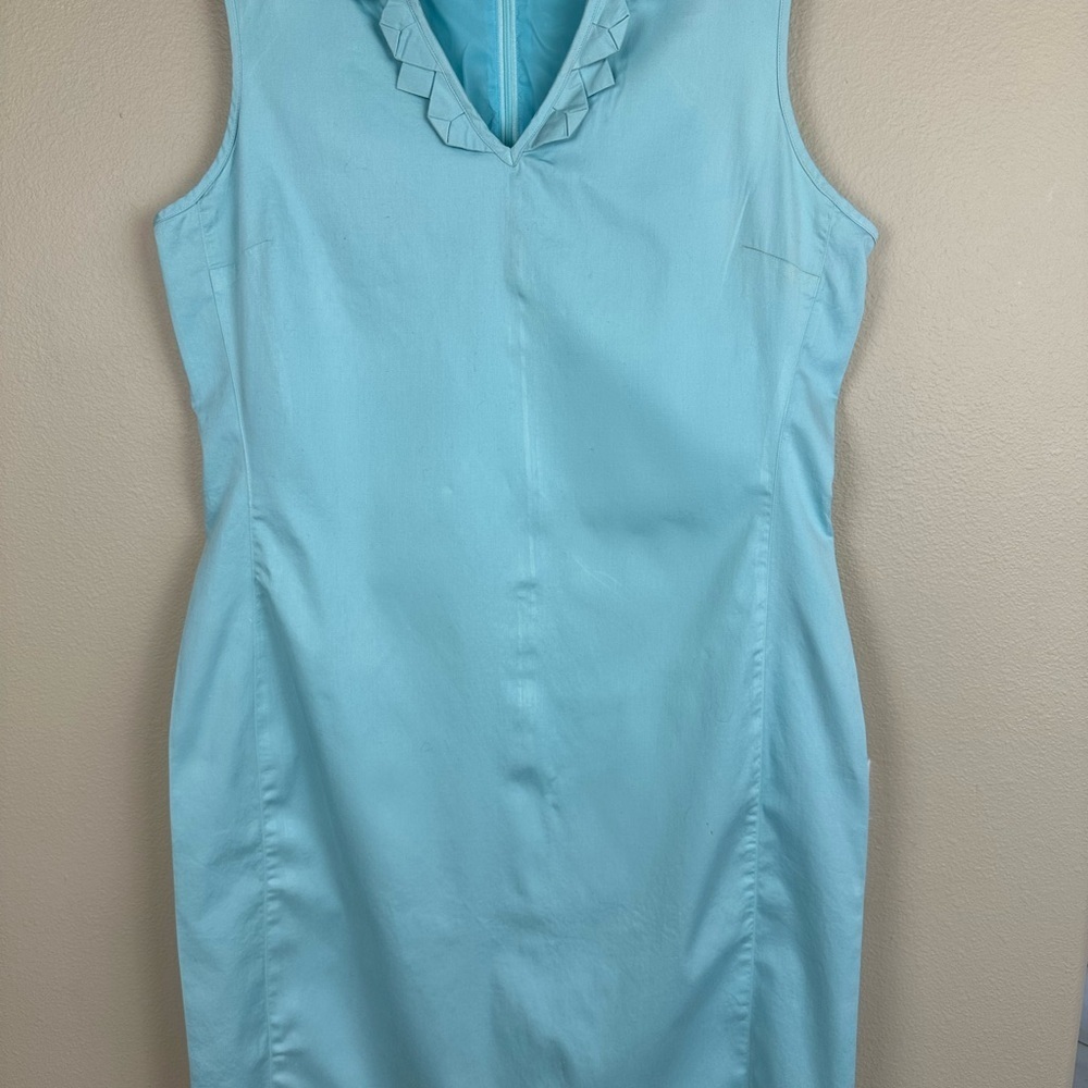 Talbots Light Blue Ruffle Neck Midi Dress